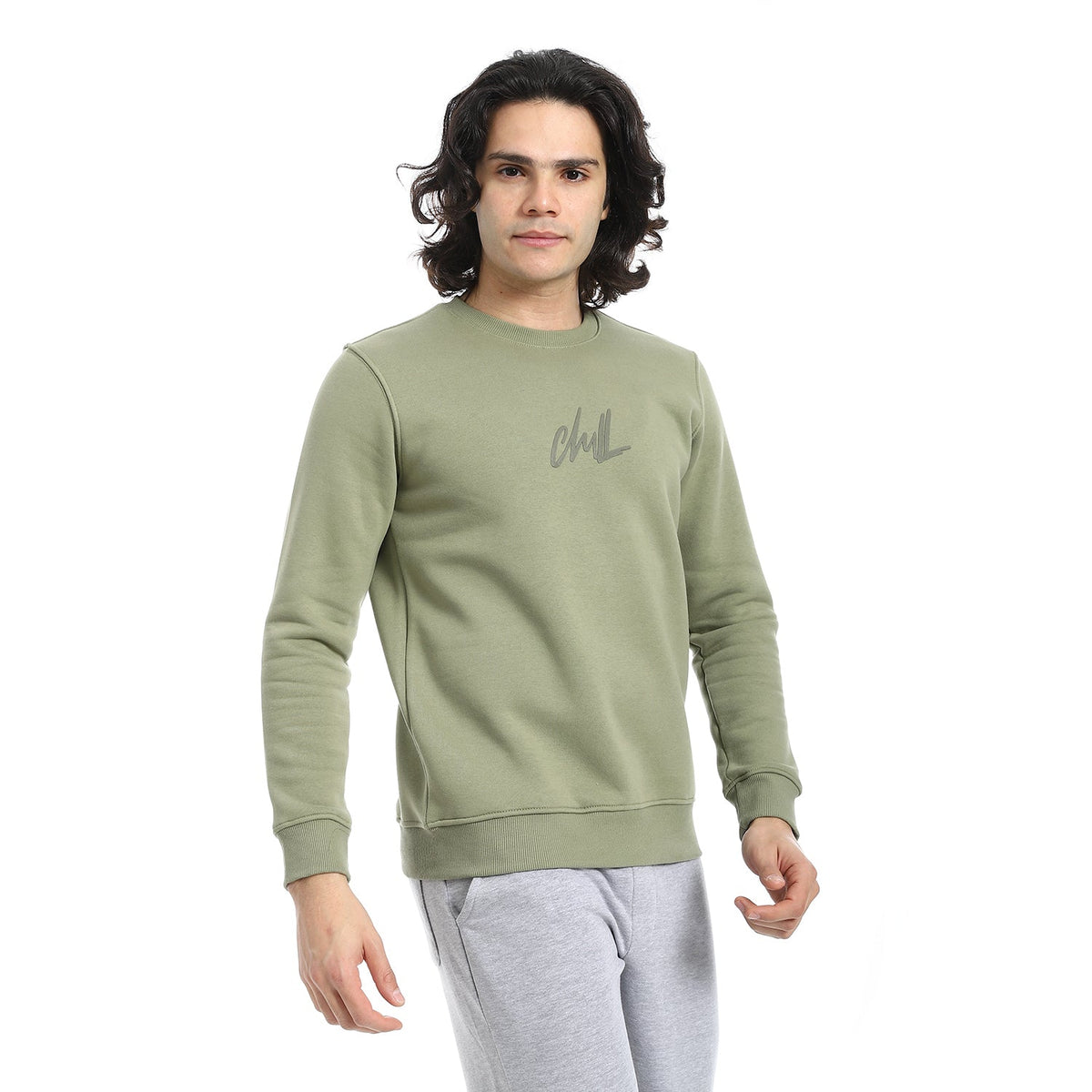 Men's Crewneck Sweatshirt - Style & Comfort Combined - Olive - Red Cotton