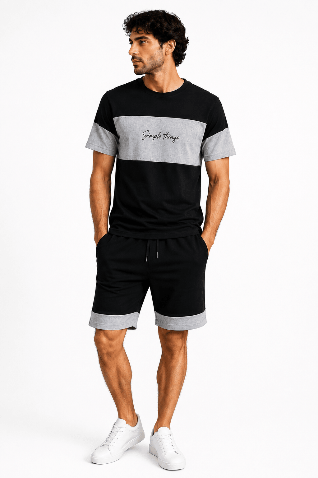 Men's Graphic Chest Cotton Shorts Set - Red Cotton
