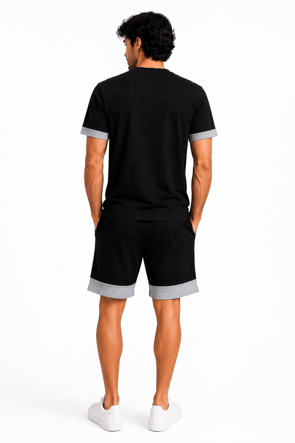 Men's Graphic Chest Cotton Shorts Set - Red Cotton