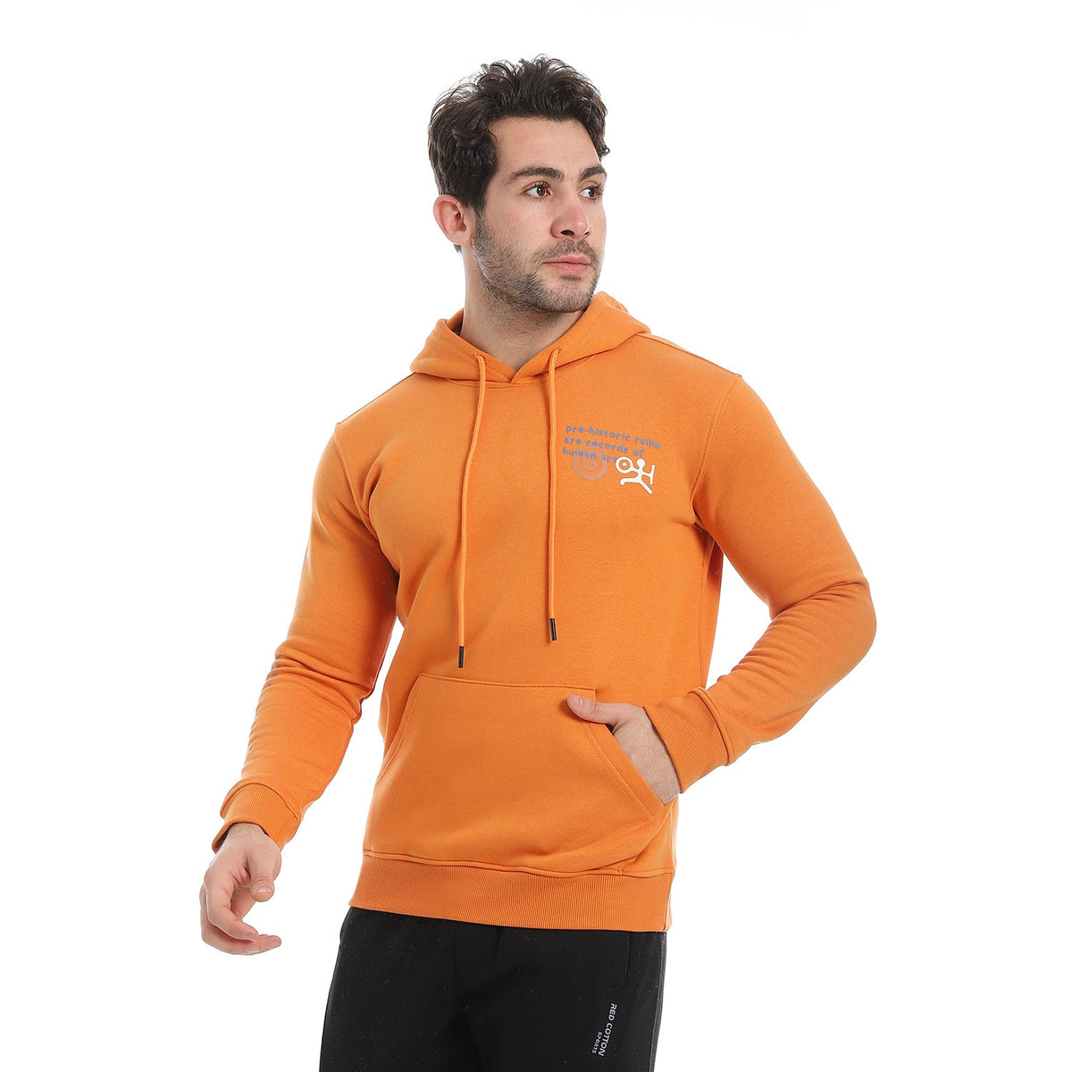 Men's Hoodie With Printed - Orange - Red Cotton