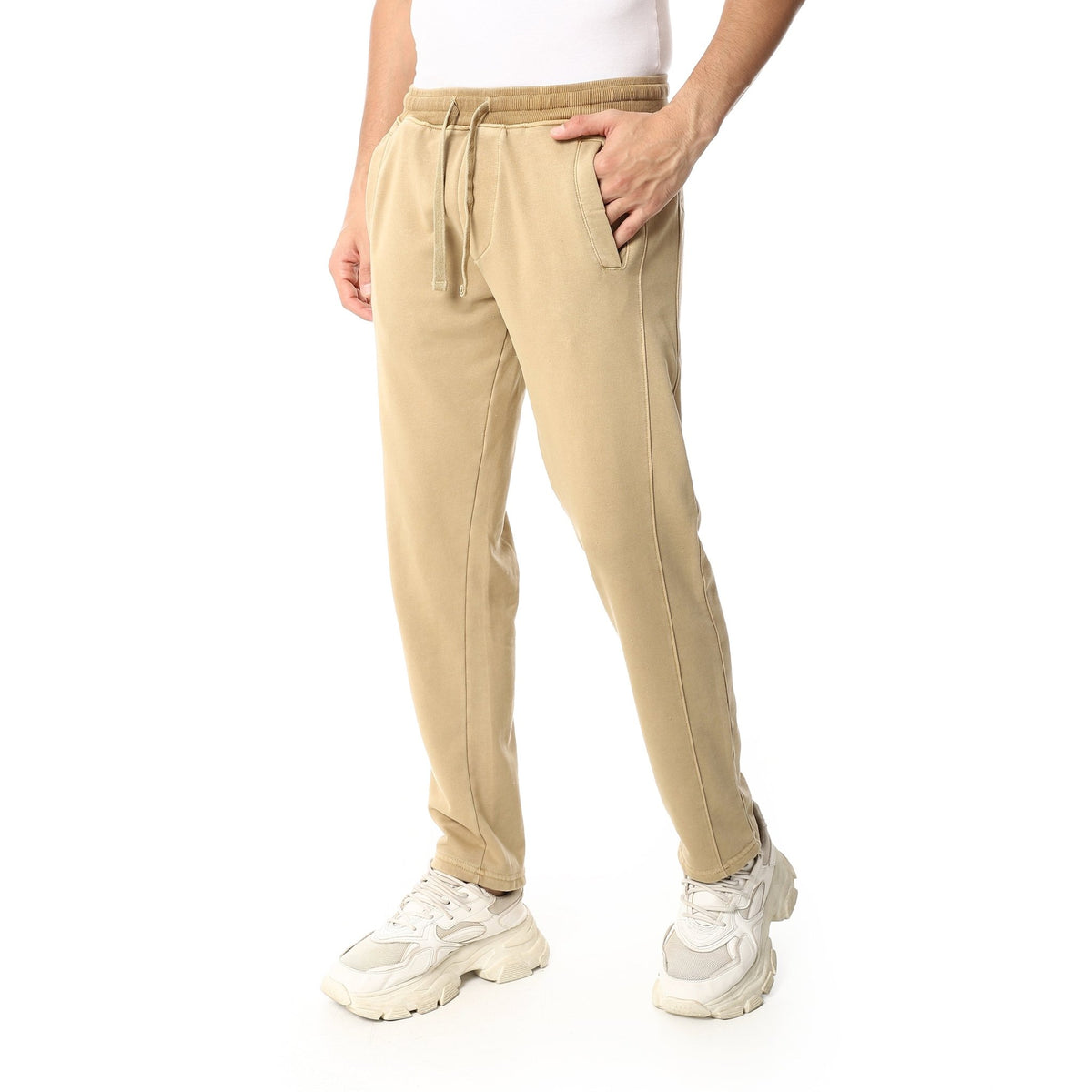 Men’s Light Beige Jogger Pants – Drawstring Waist | Casual Loungewear - Red Cotton