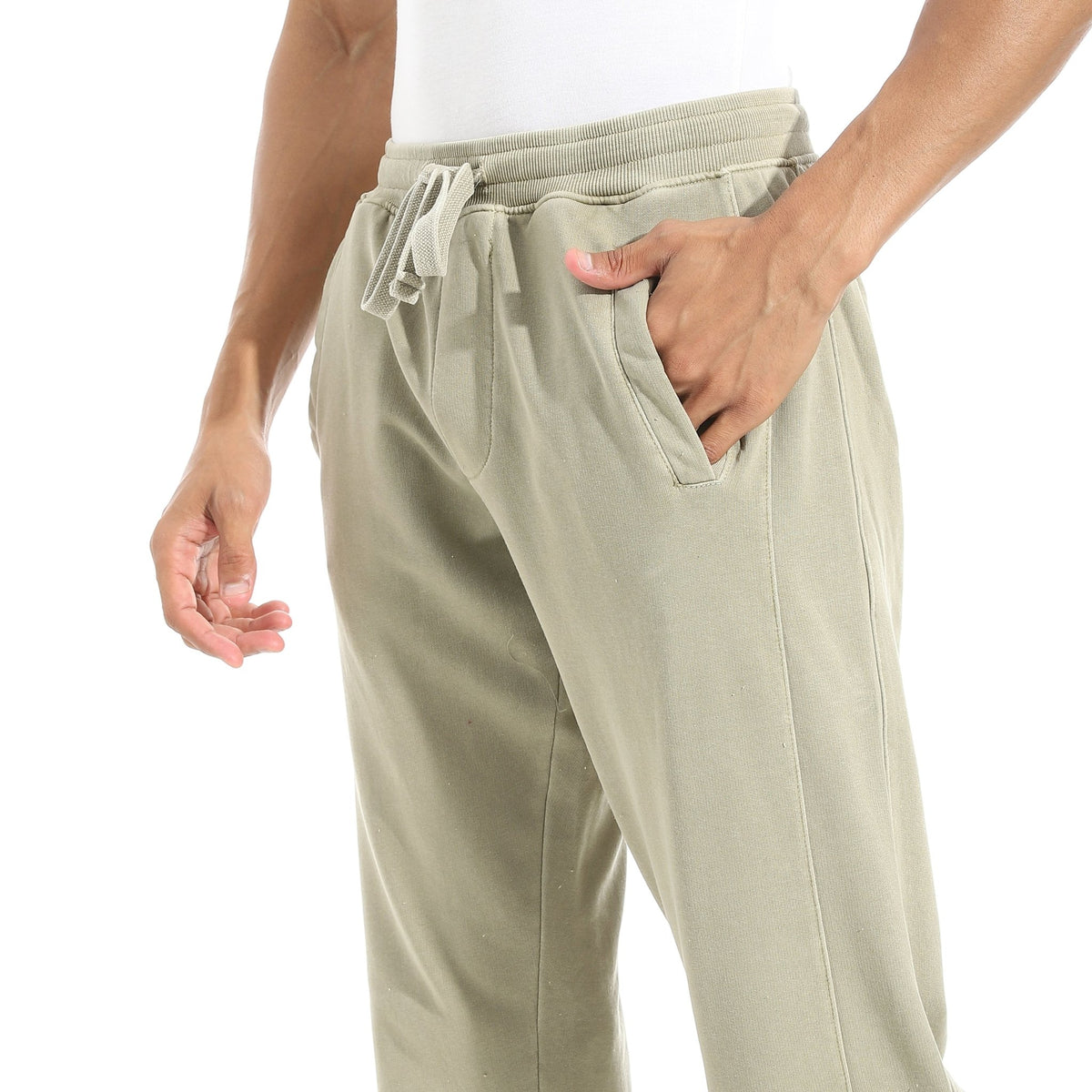 Men’s Light Olive Jogger Pants – Drawstring Waist | Casual Loungewear - Red Cotton