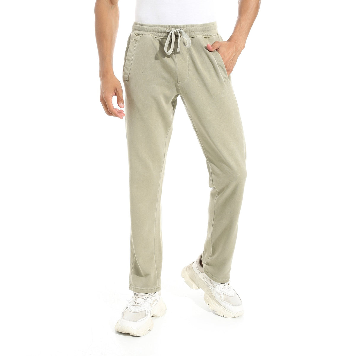 Men’s Light Olive Jogger Pants – Drawstring Waist | Casual Loungewear - Red Cotton