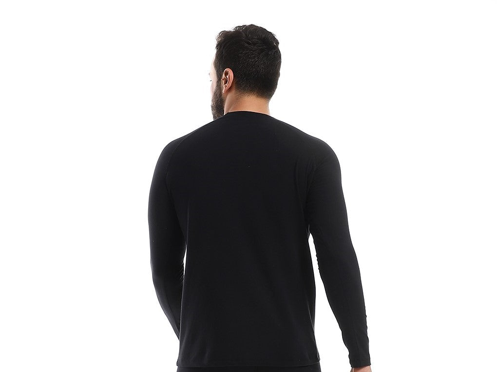 Men's Long Sleeve Cotton Undershirt - Black - Red Cotton