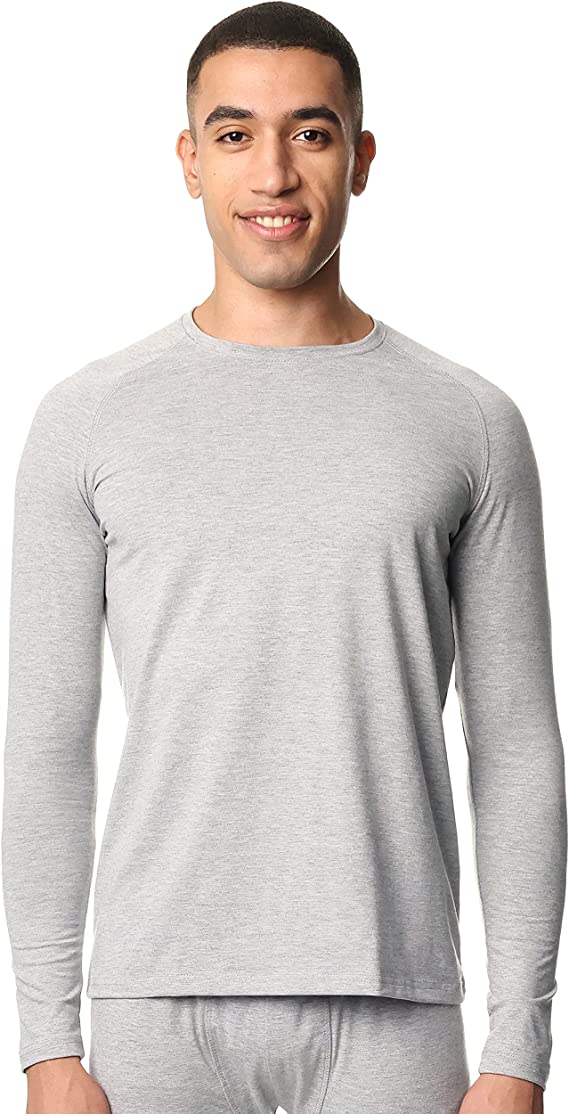 Men's Long Sleeve Cotton Undershirt - Gray - Red Cotton