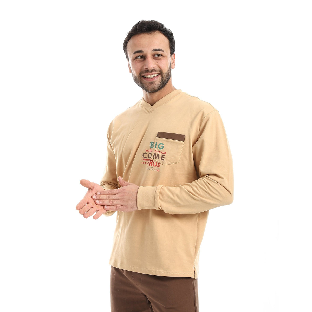 Men’s Long-Sleeve Graphic Pajama Set - Red Cotton