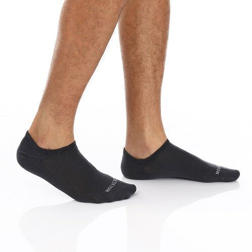 Men's No Show Socks - Grey - Red Cotton