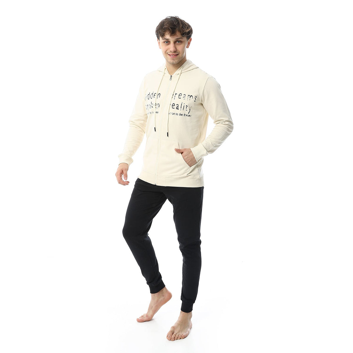 Men's Off white Printed Autumn Hoodie - Modern And Warm Loungewear - Red Cotton