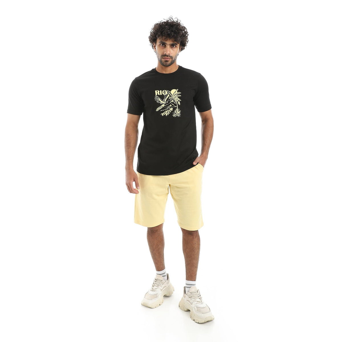 Men’s Pajama Set – Tropical Tee & Cotton Shorts - Red Cotton