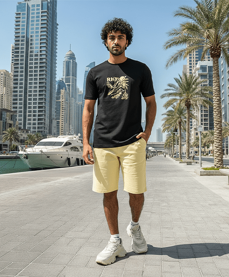 Men’s Pajama Set – Tropical Tee & Cotton Shorts - Red Cotton