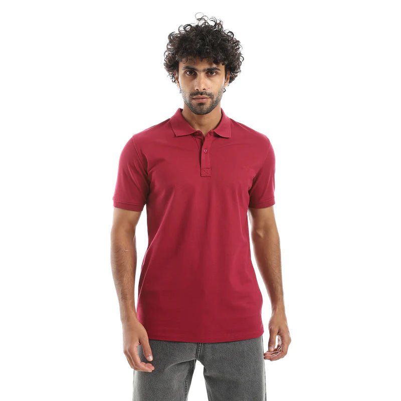 Men’s Polo T-Shirt with “Red” Embroidery - Red Cotton