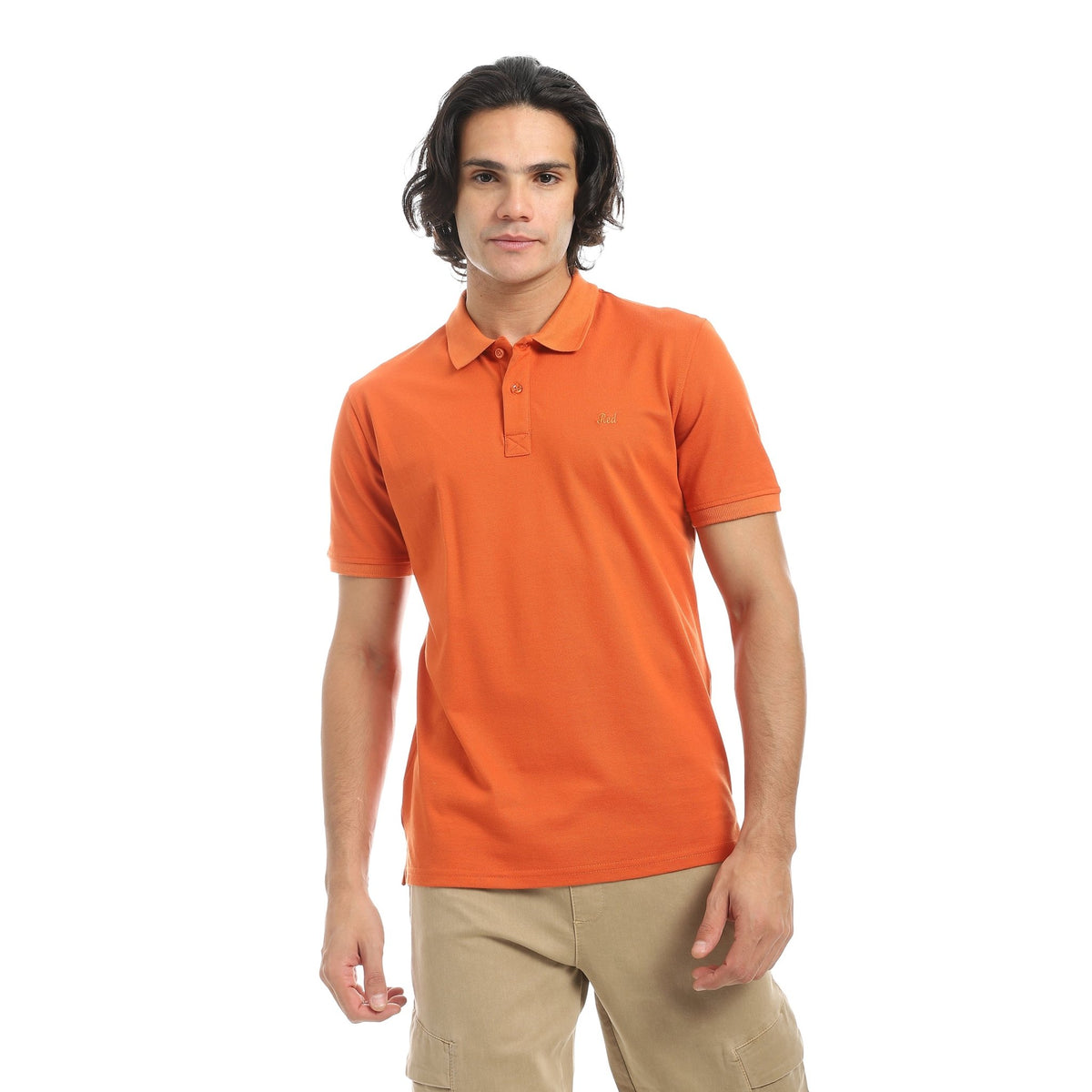 Men’s Polo T-Shirt with “Red” Embroidery - Red Cotton