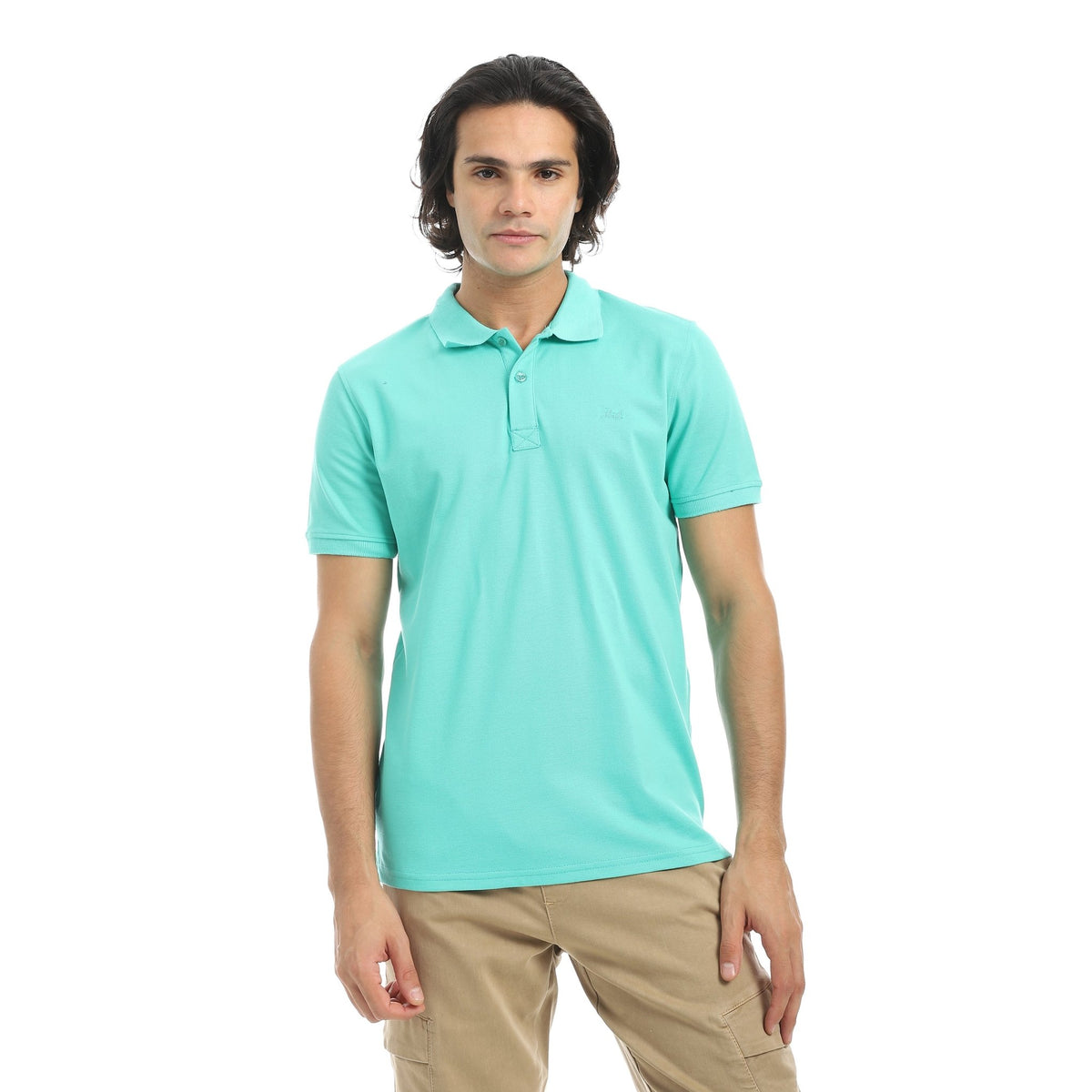 Men’s Polo T-Shirt with “Red” Embroidery - Red Cotton