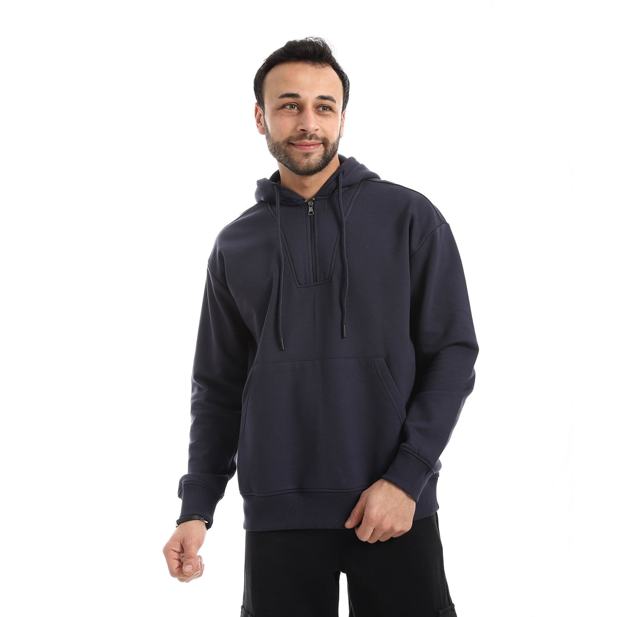 Men’s Premium Quarter-Zip Hoodie - Red Cotton