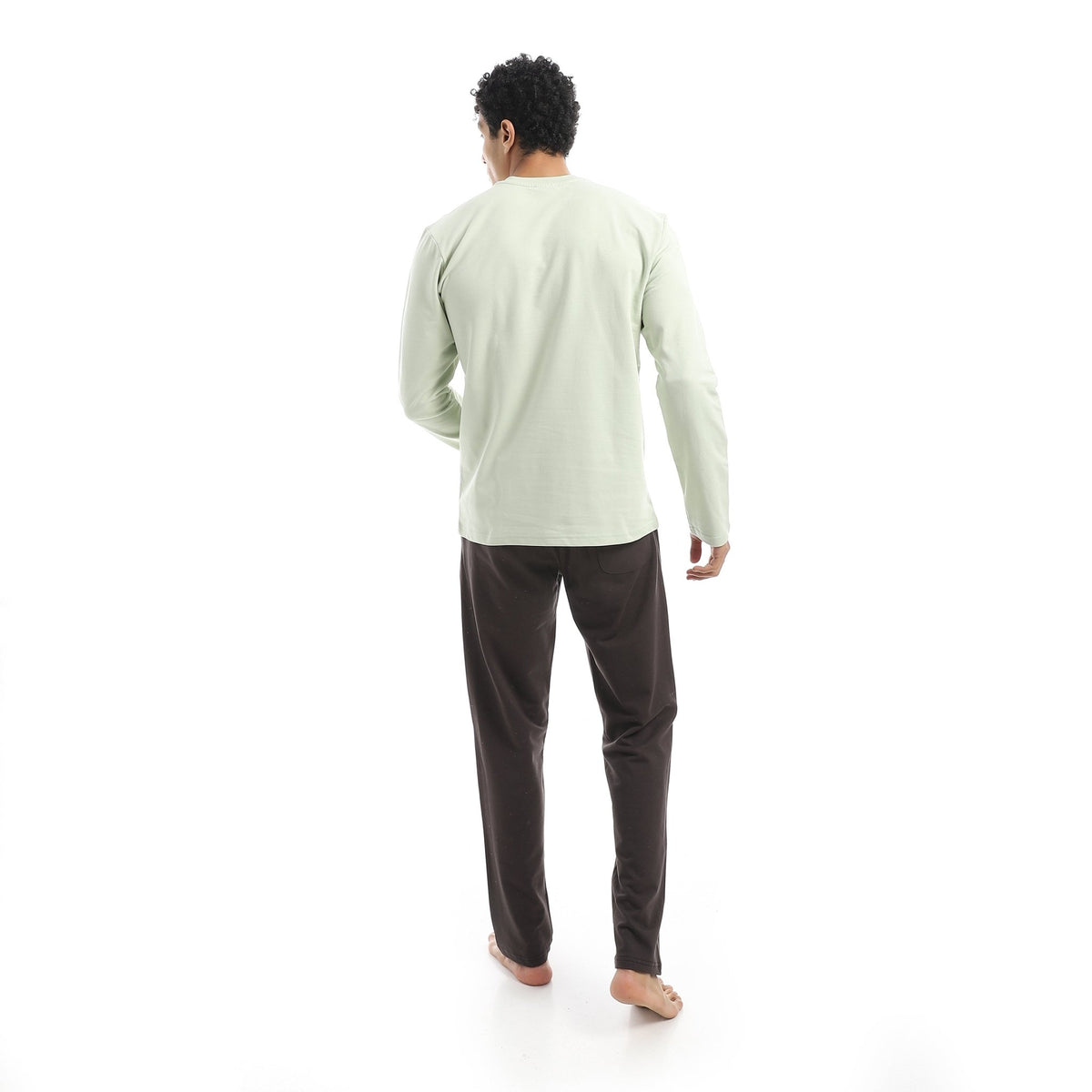 Men’s Printed Pajama Set – Long Sleeve Top & Solid Pants - Red Cotton