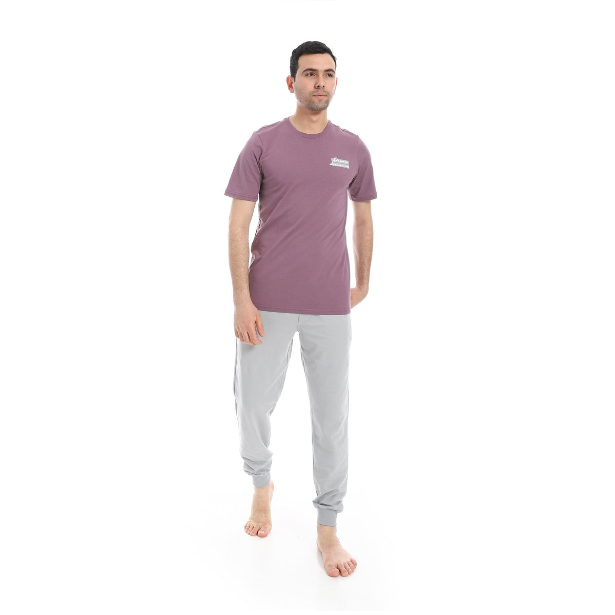 Men's Short Sleeve T-Shirt and Jogger Pajama Set - mauve - Red Cotton