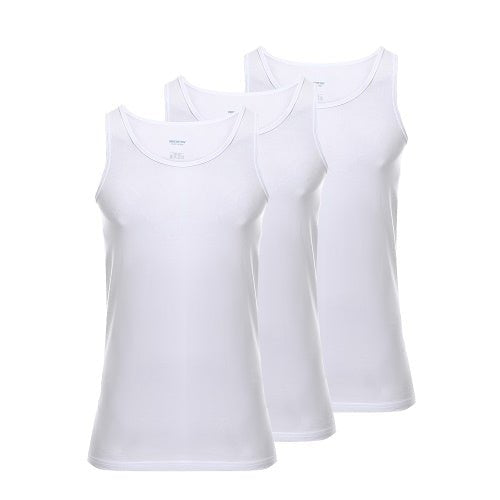 Men's Sleeveless Combed 3 Pcs - White - Red Cotton