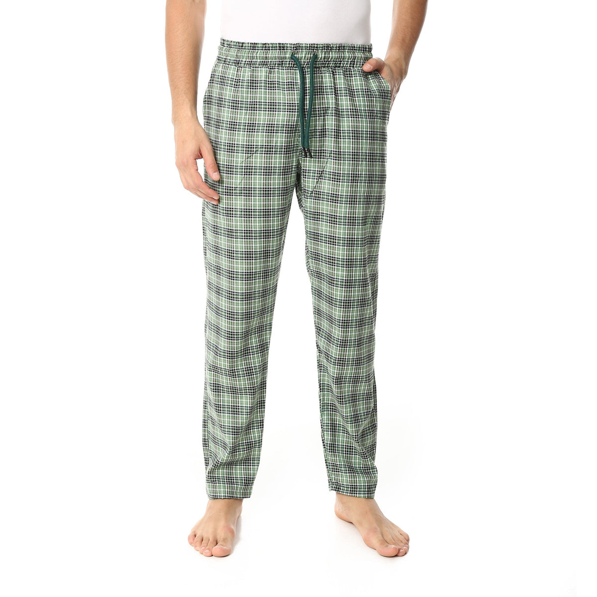 Men's Summer Check Pants - Olive - Red Cotton