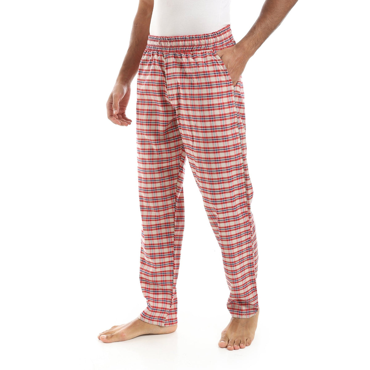 Men's Summer Check Pants - Red - Red Cotton