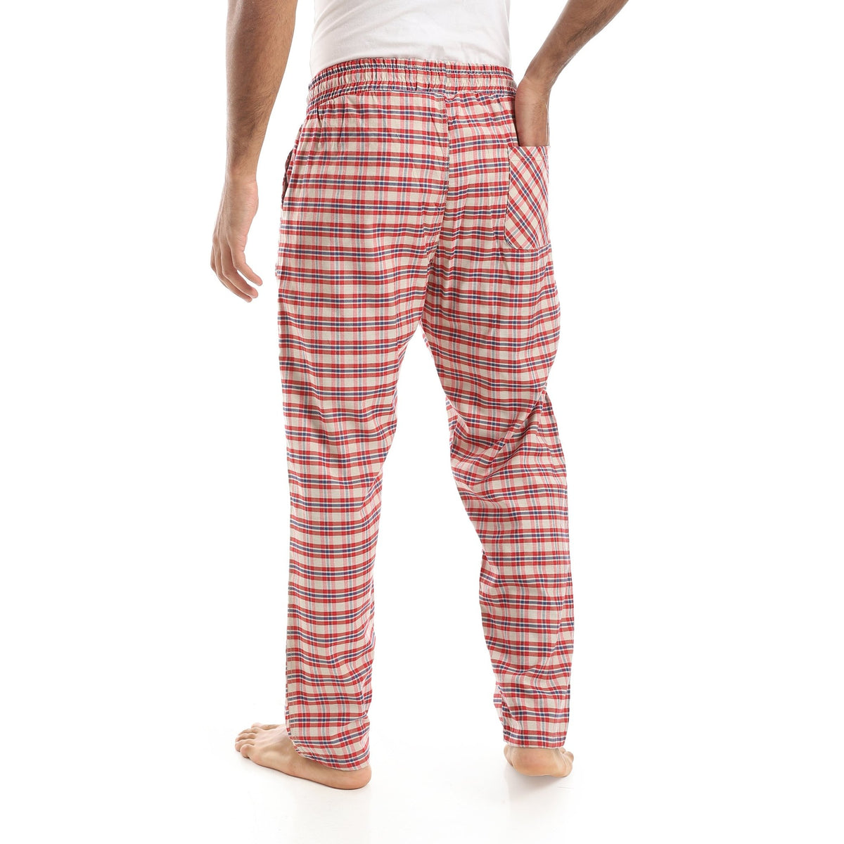 Men's Summer Check Pants - Red - Red Cotton
