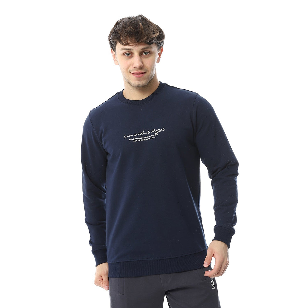 Men's Sweatshirt With Printed - Navy - Red Cotton