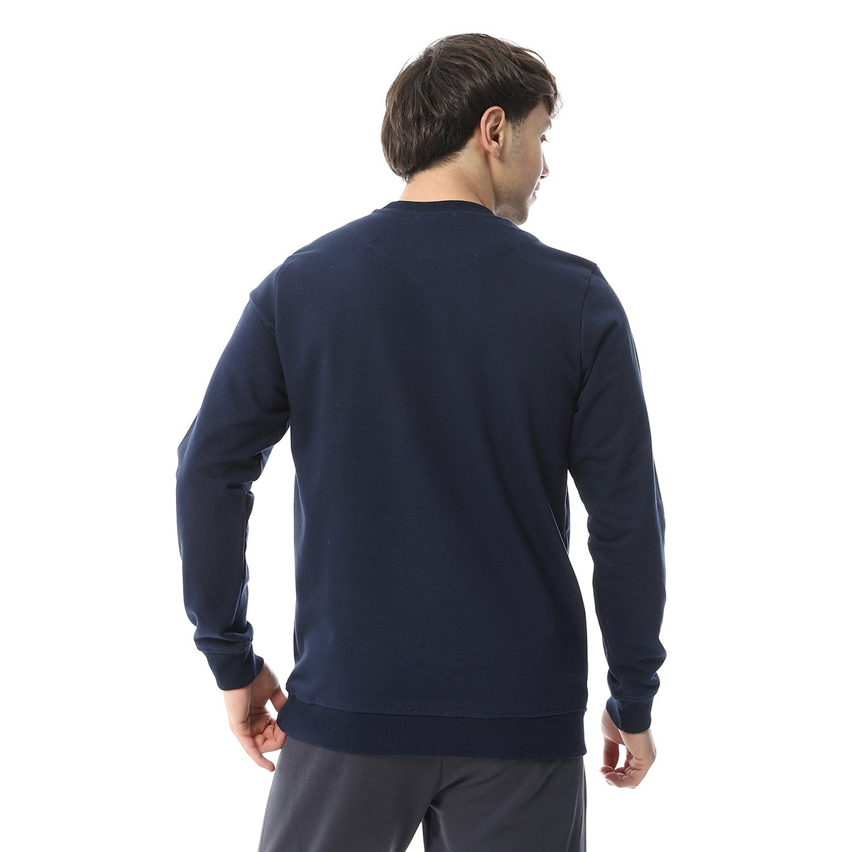 Men's Sweatshirt With Printed - Navy - Red Cotton