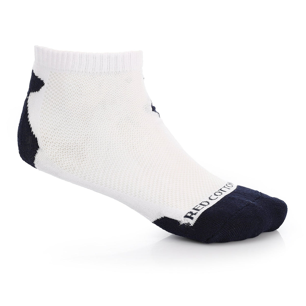 Men's White & Navy Ankle Socks - Red Cotton