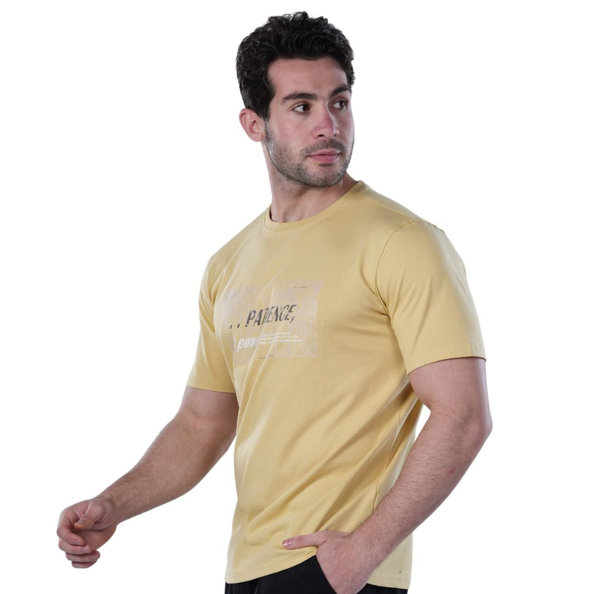 Men's Yellow Graphic T-Shirt – "Patience is Power" Print - Red Cotton
