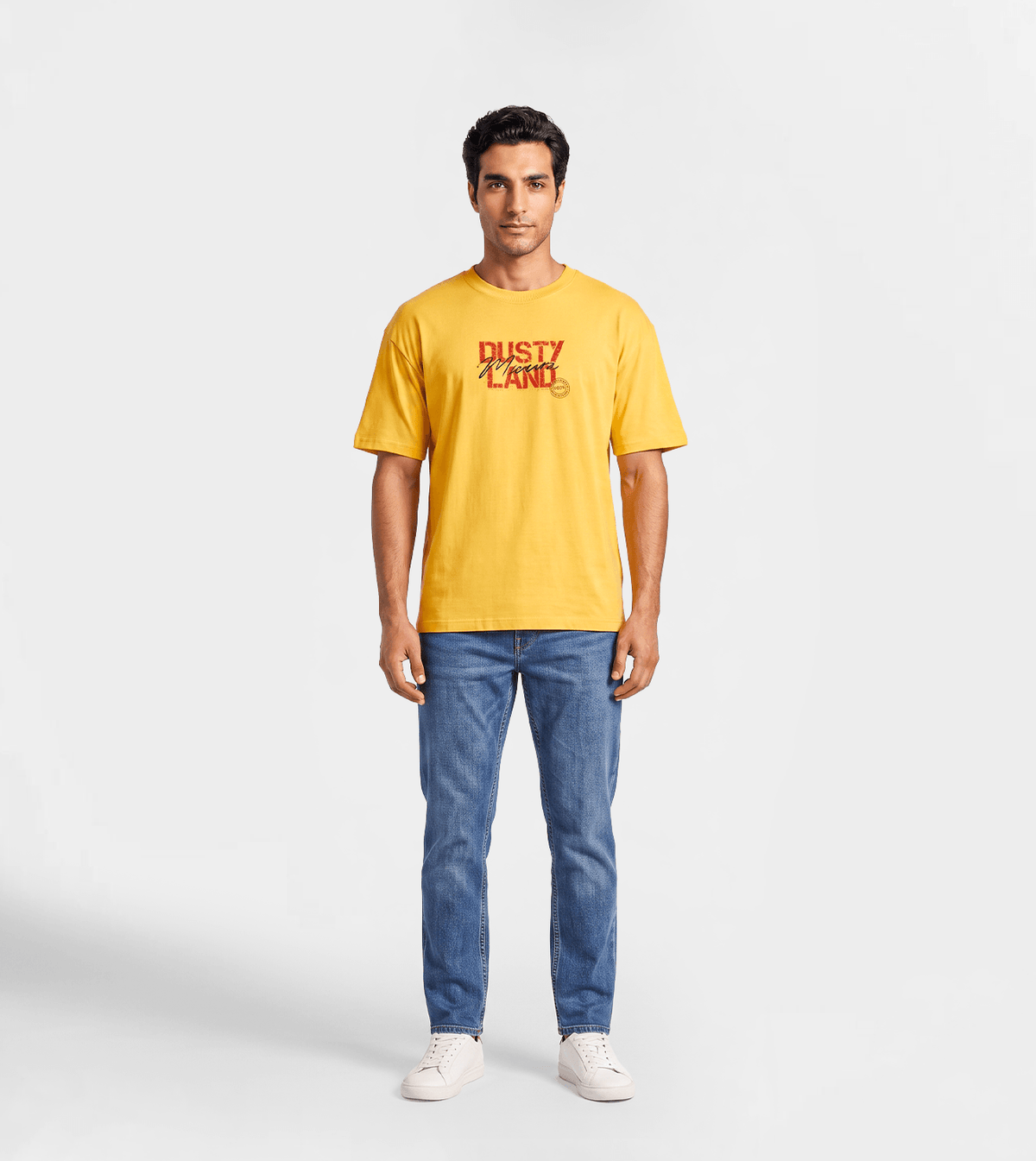 Men’s Yellow T-Shirt with Front Chest Print - Red Cotton