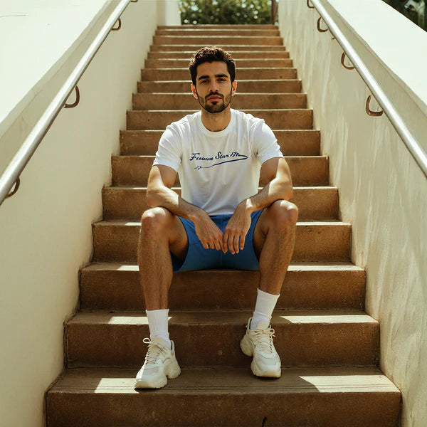 Men's Short Pajama Set with Print - Blue