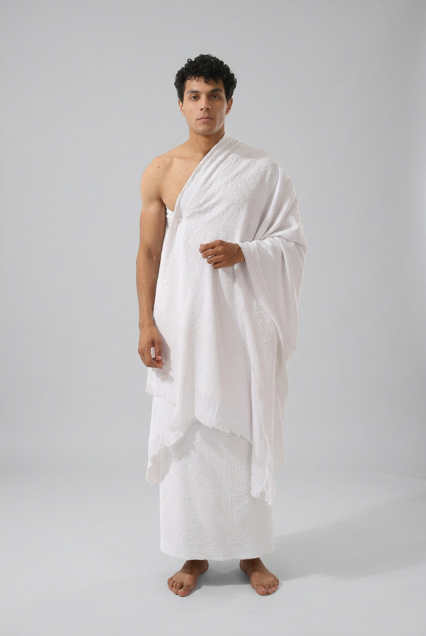 Premium Ihram Set For Hajj & Umrah - Men's Pure White Cotton Pilgrimage Attire - Red Cotton