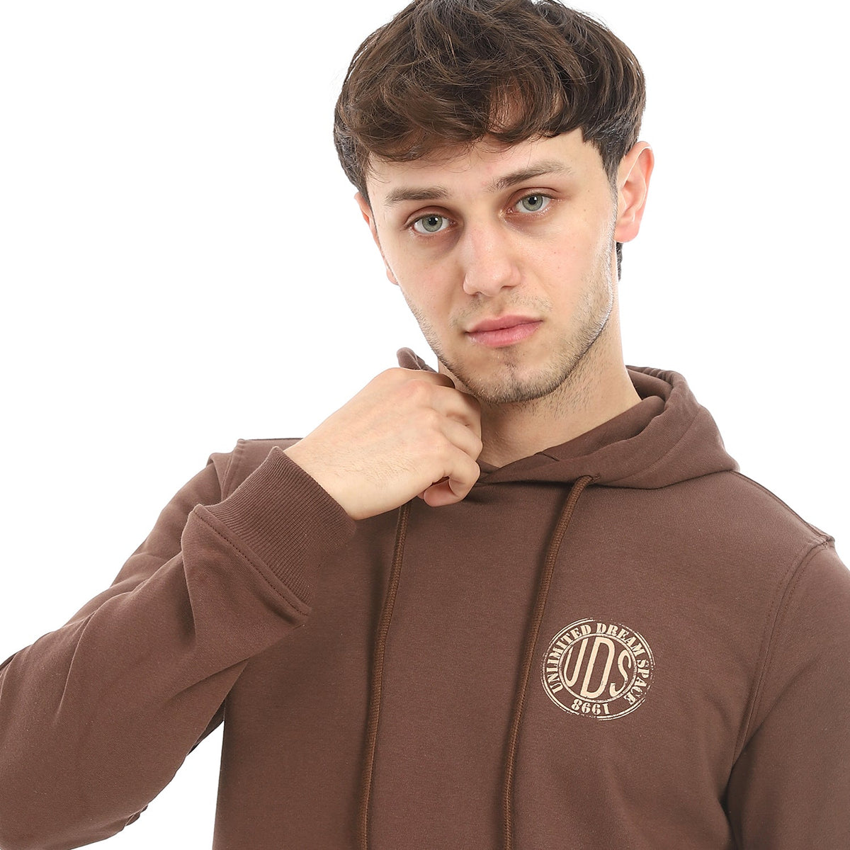 Red Cotton Hoodie With Printed - Brown - Red Cotton
