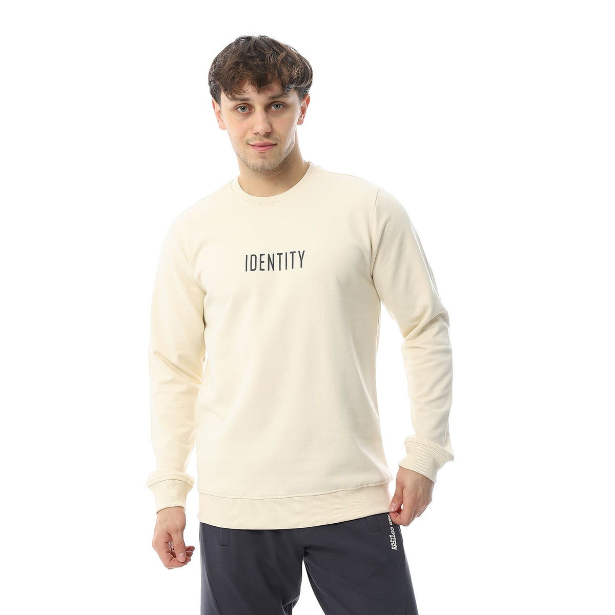 Red Cotton Sweatshirt Off White With Printed- "IDENTITY" - Slip-On - Red Cotton