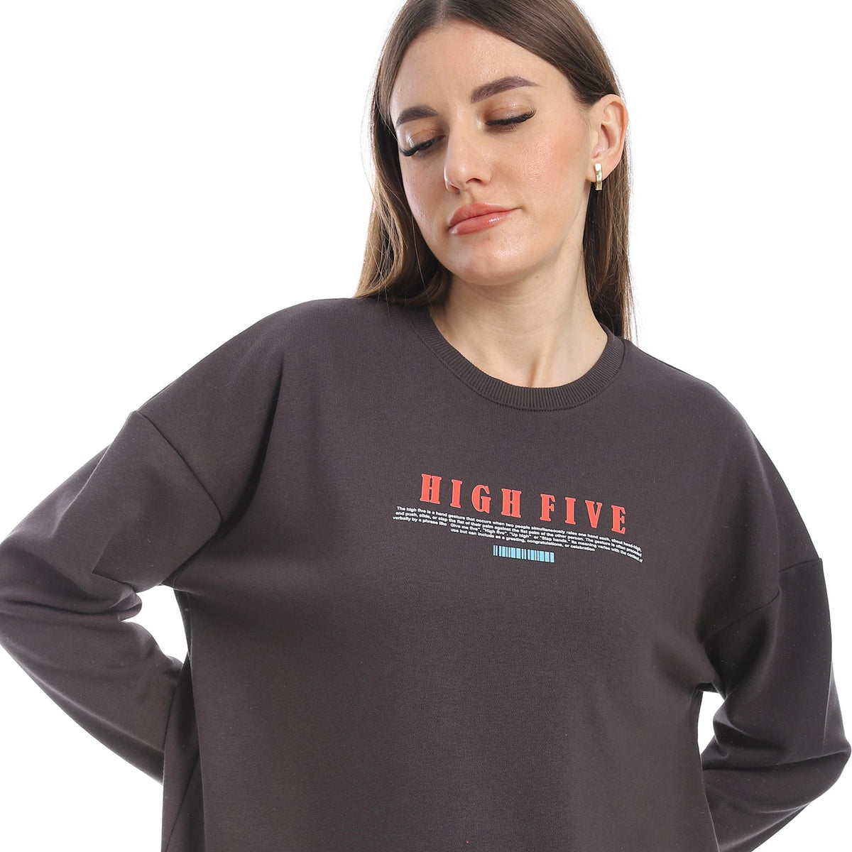 Red Cotton Sweatshirt With Printed-Grey - Red Cotton