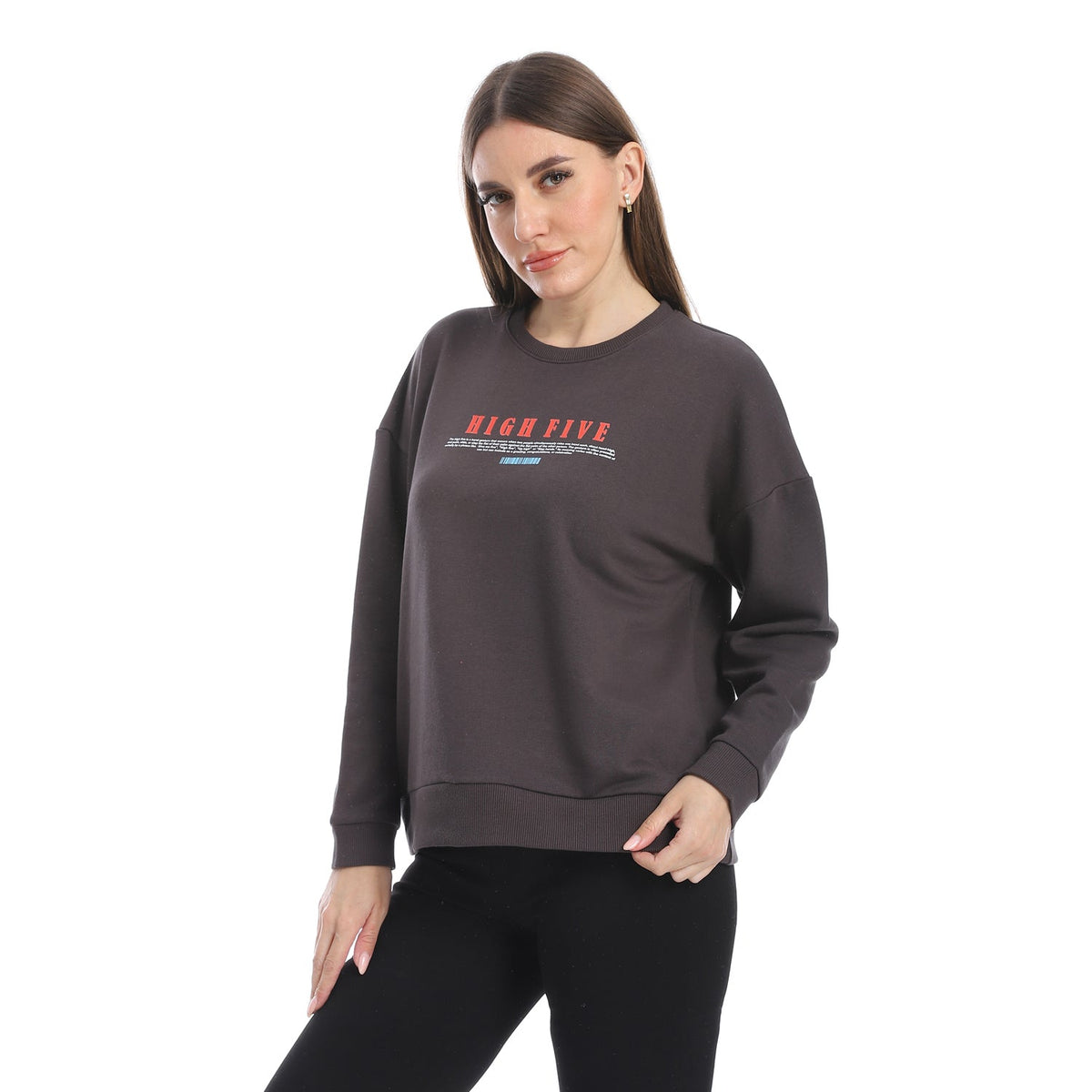 Red Cotton Sweatshirt With Printed-Grey - Red Cotton