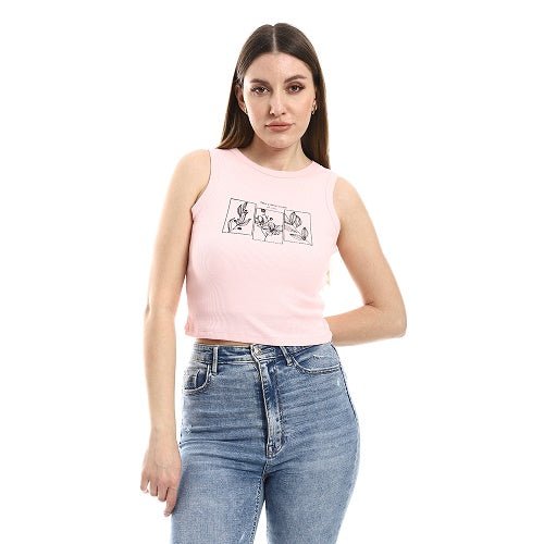 Rose Crop Top With Graphic Print - Red Cotton