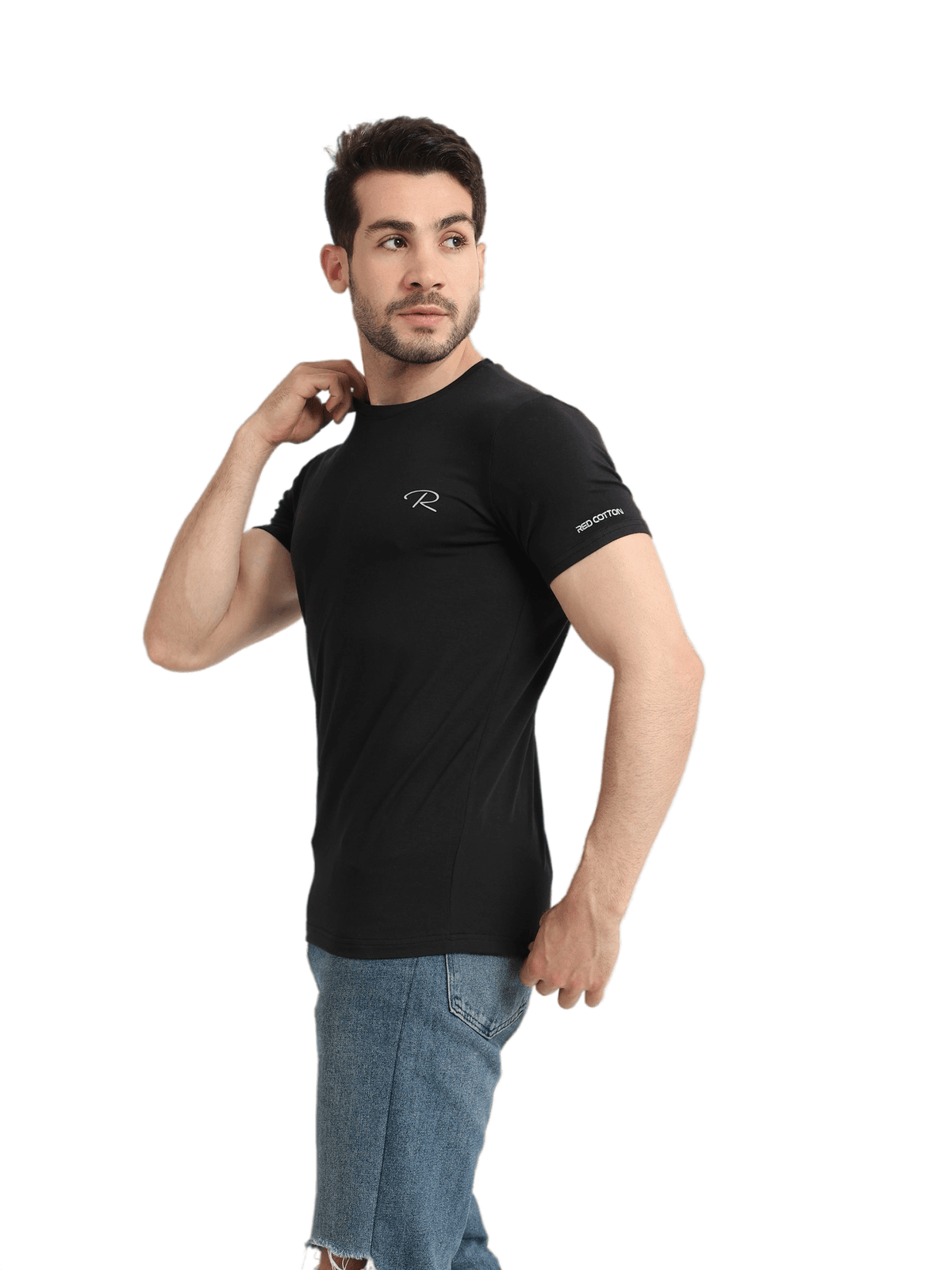Short Sleeve Undershirt For Men Round Neck - Red Cotton