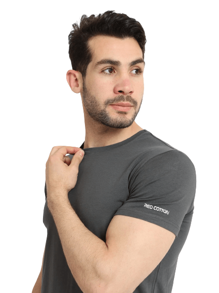 Short Sleeve Undershirt For Men Round Neck - Red Cotton