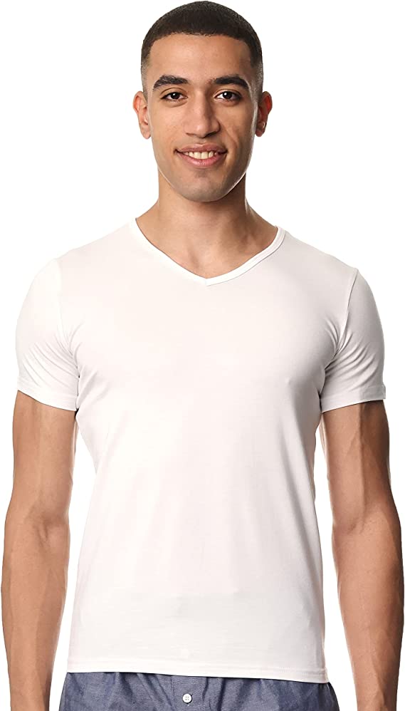 Short Sleeve Undershirt For Men V Neck - Red Cotton