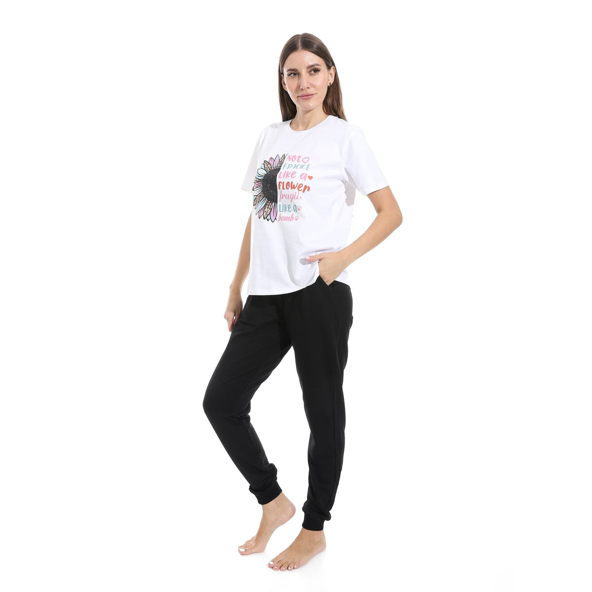 Soft Cotton Women's Activewear Set - Off White - Red Cotton