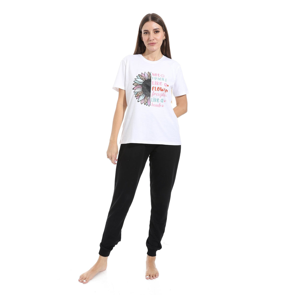 Soft Cotton Women's Activewear Set - Off White - Red Cotton
