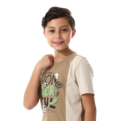 Boy's Summer Pajama Pants and Half Sleeves - Café