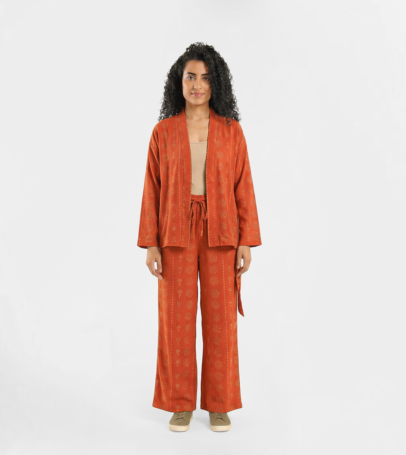 Women Set Belted Kimono Top & Wide-Leg Pants