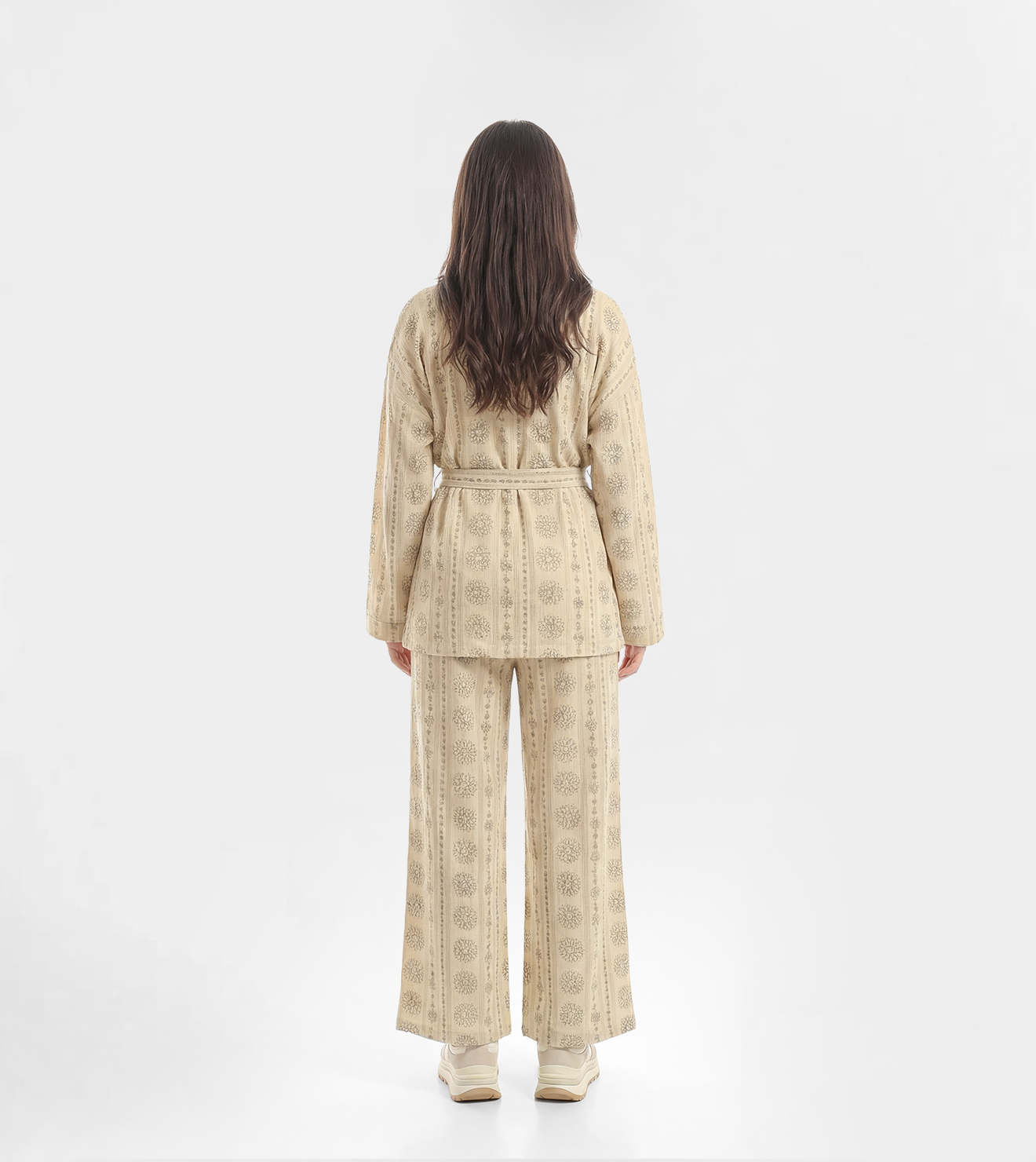Women Set Belted Kimono Top & Wide-Leg Pants