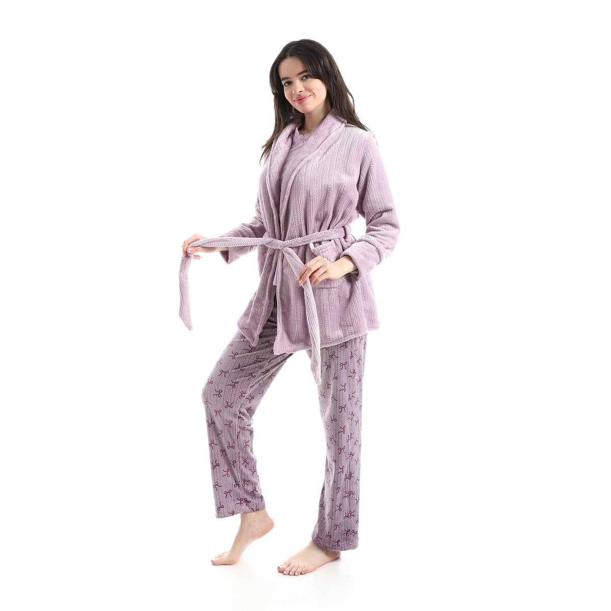 The Lavender 3-Piece Robe & Pajama Set - Red Cotton