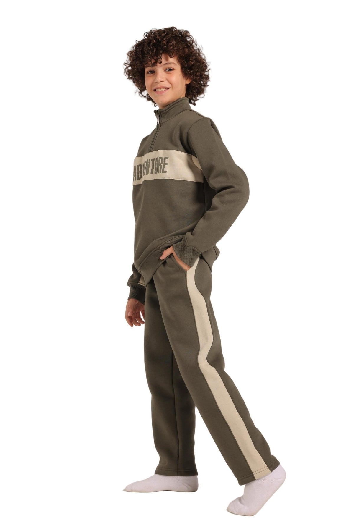 Trendy Boy's Graffiti Sweatshirt & Jogger Set - Olive - Red Cotton