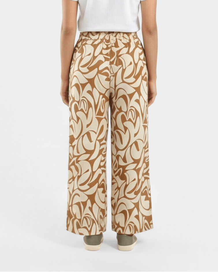 Women Essential Tee & Abstract Printed Wide-Leg Set - Red Cotton