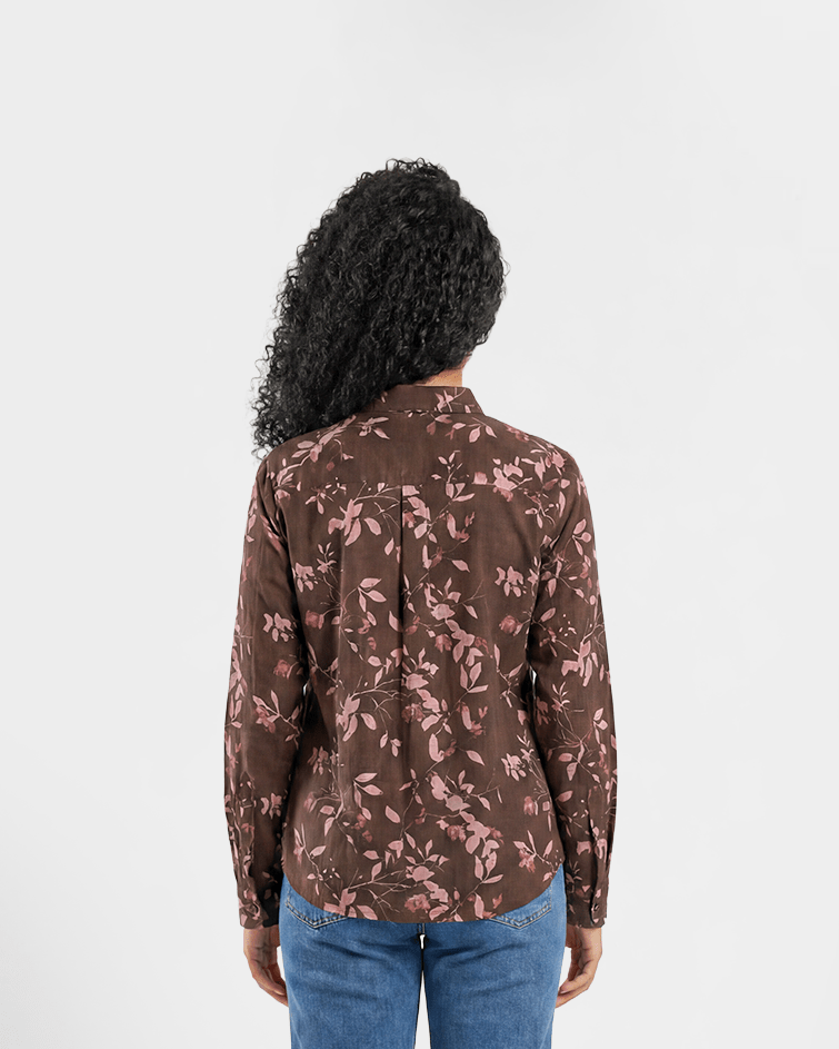 Women Floral Button-Up Shirt - Red Cotton
