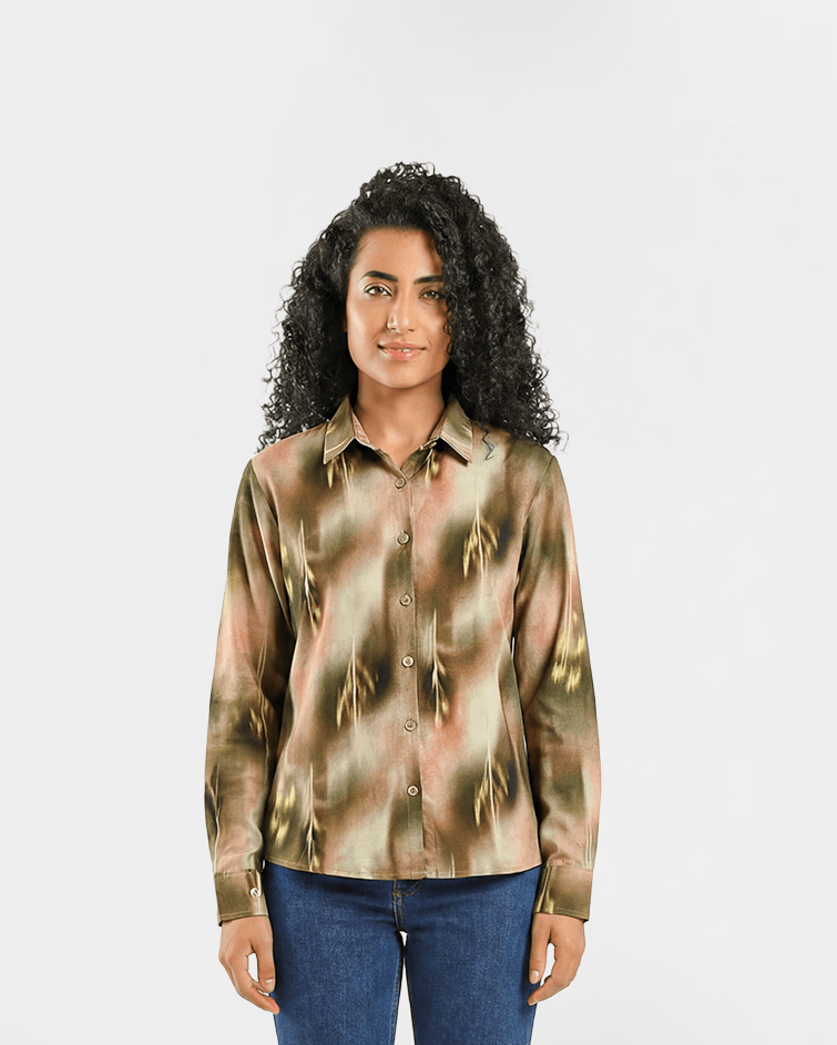 Women Floral Button-Up Shirt - Red Cotton