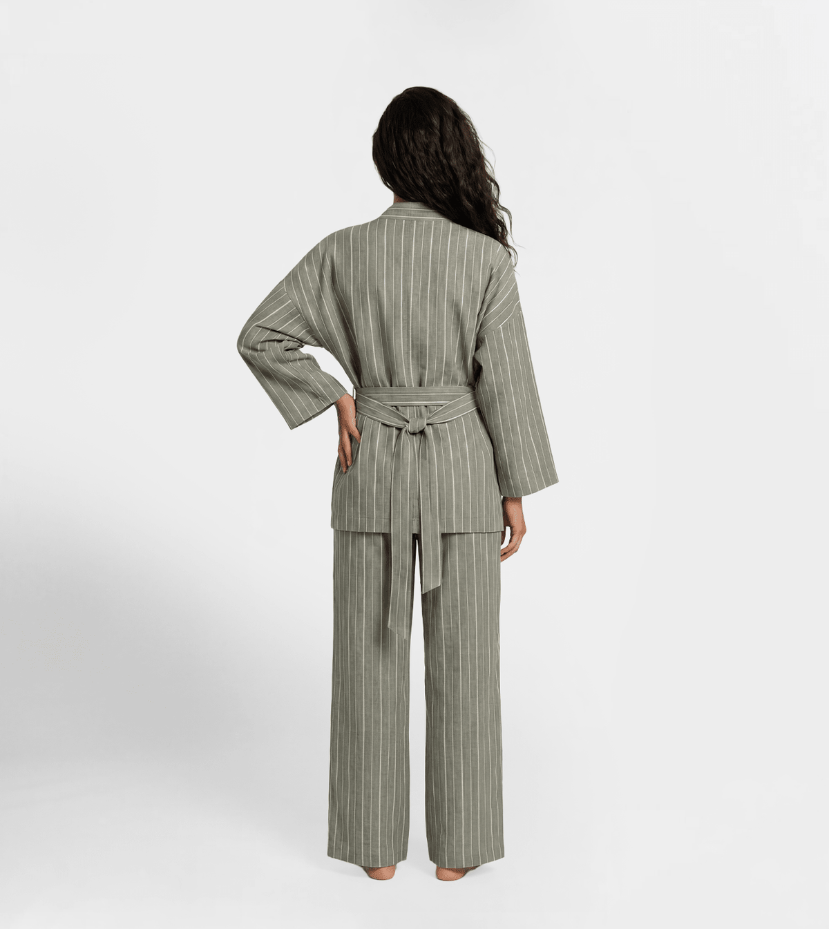 Women Kimono Style Lounge Set - Red Cotton